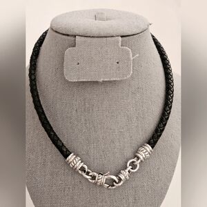 Judith Ripka Sterling Silver 925 Leather Removable Magnetic Clasp Necklace 18"